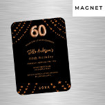 60. Geburtstag Schwarze Rose Goldstars Einladung Magnet<br><div class="desc">Für eine elegante 60. Geburtstagsfeier. Ein schwarzer Hintergrund. Dekoriert mit goldenen Sternen der Rose. Personalisieren und fügen Sie einen Namen,  Party Details,  Geburtsjahr. Der Name wird mit einem handgeschriebenen Stilskript geschrieben</div>