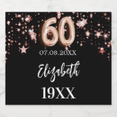 60. Geburtstag schwarze Rose Goldstars Schaumweinetikett (Einzelnes Label)