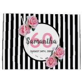 60. Geburtstag schwarze Streifen rosa Rosen Name Große Geschenktüte (Rückseite)