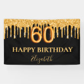 60. Geburtstag schwarzen Gold Glitzer Ballon Stil Banner (Horizontal)