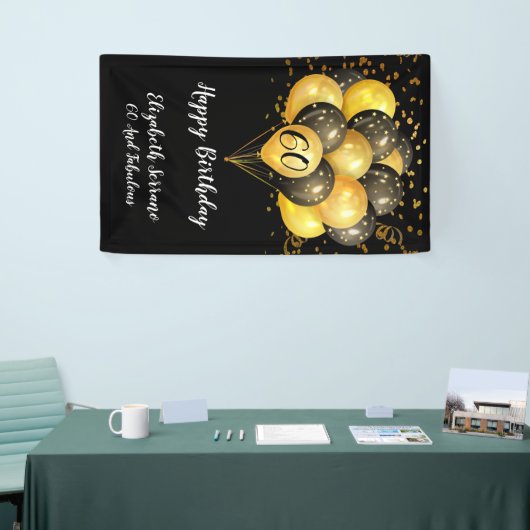 60. Geburtstag Schwarzer Glitzer Banner (Messeveranstaltung)