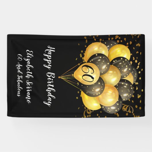 60. Geburtstag Schwarzer Glitzer Banner (Horizontal)