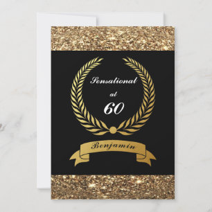 60. Geburtstag Schwarzer Glitzer Elegantes Party Einladung