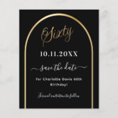 60. Geburtstag schwarzer Goldbogen Save the Date Flyer (Vorne)