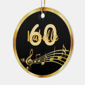 60. Geburtstag schwarzer goldener Musiknoten Keramik Ornament (Links)