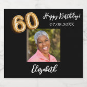 60. Geburtstag schwarzes Foto Schaumweinetikett (Einzelnes Label)