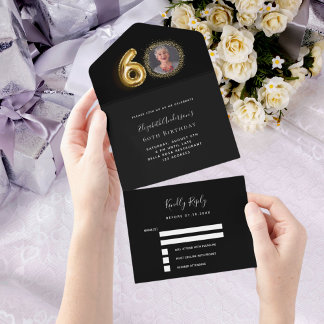 60. Geburtstag schwarzes Foto uAwg All In One Einladung