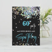 *~* 60. Geburtstag Schwarzes funkelndes Party Chic Einladung (Stehend Vorderseite)