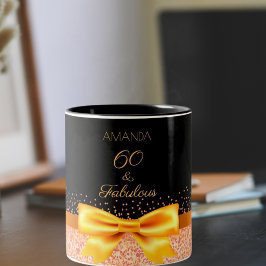 60. Geburtstag schwarzes Gold eleganter Bogen Name Zweifarbige Tasse