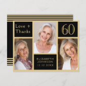 60. Geburtstag Schwarzes Gold FotoCollage Dankeskarte (Vorne/Hinten)