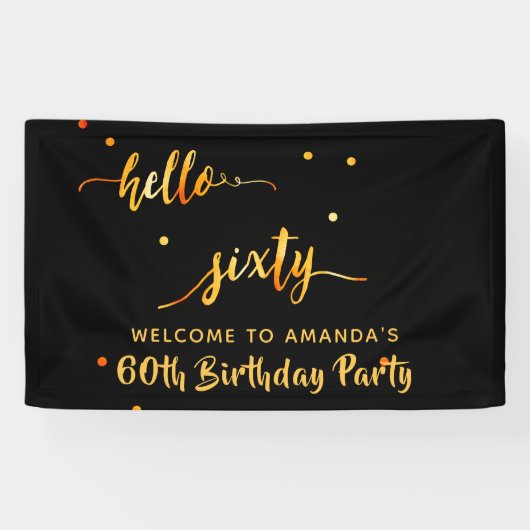 60. Geburtstag schwarzes Gold hello 60 Namensskrip Banner (Horizontal)