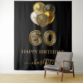 60. Geburtstag Schwarzes Gold Leopard Namenskript Wandteppich (Beispiel)