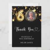 60. Geburtstag Schwarzes Gold Sterne Foto Dankeskarte (Vorderseite)