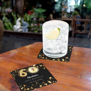 60. Geburtstag Schwarzes Gold Sterne Foto Rechteckiger Pappuntersetzer