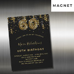 60. Geburtstag schwarzes goldenes Leopardenmuster  Magneteinladung<br><div class="desc">Eine moderne,  stilvolle und glamouröse Einladung zu einer 60. Geburtstagsfeier. Schwarzer Hintergrund,  mit Konfetti dekoriert. Der Name ist mit einem modernen handgeschriebenen Stilskript geschrieben. Personalisieren Sie Ihre Party-Daten und fügen Sie sie hinzu. Nummer 60 ist mit einem angesagten Ballon-Stil Schriftart geschrieben,  Leopardenmuster.</div>