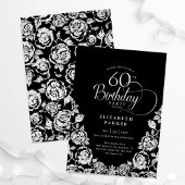 60. Geburtstag Schwarzes Silber Rose Einladung