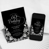 60. Geburtstag Schwarzes Silber Rose Einladung