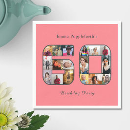 60. Geburtstag sechzig FotoCollage Rosa Rosa Serviette