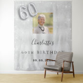60. Geburtstag silber Foto Glitzer Staub willkomme Wandteppich (Beispiel)