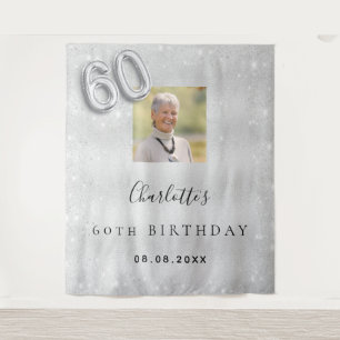 60. Geburtstag silber Foto Glitzer Staub willkomme Wandteppich