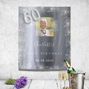 60. Geburtstag silber Foto Glitzer Staub willkomme Wandteppich