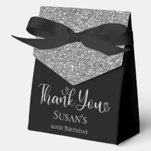 60. Geburtstag Silber Glitter Danke Geschenkschachtel