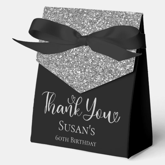 60. Geburtstag Silber Glitter Danke Geschenkschachtel (Vorderseite)