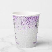 60. Geburtstag silber lila Glitzer Name Pappbecher (Rechts)