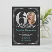 60. Geburtstag Silber und Schwarz Einladung (Stehend Vorderseite)