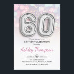 60. Geburtstag - Silberballons Rosa Lichter Einladung<br><div class="desc">60. Geburtstagsfeier Einladung. Elegantes Design in Imitaten Glitzer Silber mit pastellrosa und lila Lichter. Einladende Karte verfügt über Silber-Nummer 60 Ballons und Skript-Schriftart. Ideal für eine stilvolle Feier. Nachricht,  wenn du ein Alter brauchst.</div>