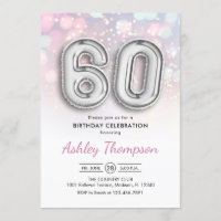 60. Geburtstag - Silberballons Rosa Lichter