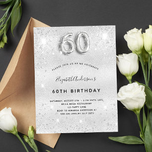 60. Geburtstag silberne Glitterpartie glamourös el Einladungspostkarte