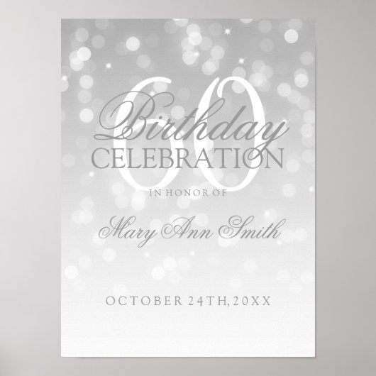60. Geburtstag Silver Bokeh Sparkle Lights Poster (Vorne)