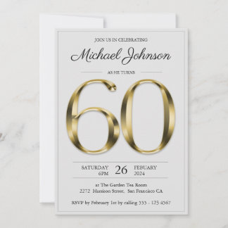 60. Geburtstag Solid Gold Light Gray Elegant Klass Einladung