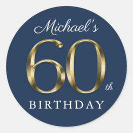 60. Geburtstag Solid Gold Text Navy Blue Custom Runder Aufkleber