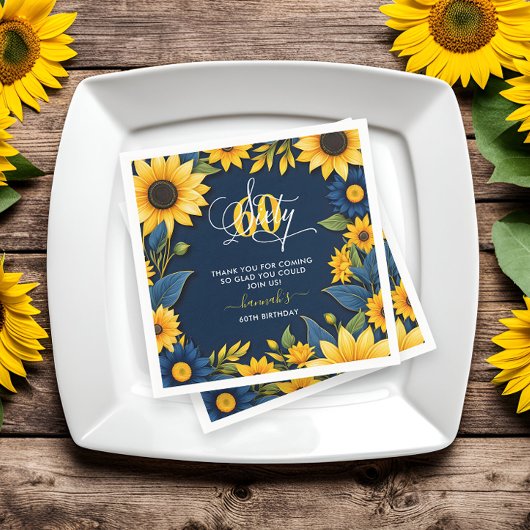 60. Geburtstag Sonnenblume Rustikal Serviette