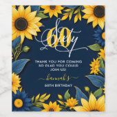 60. Geburtstag Sonnenblume Rustikal Weinetikett (Einzelnes Label)