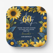 60. Geburtstag Sonnenblume Vielen Dank Pappteller (Vorderseite)