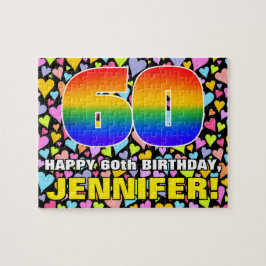 60. Geburtstag — Spaß, Liebende Herzformen + "60" Puzzle