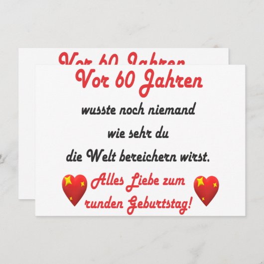 60. Geburtstag Spruch und Gratulation (Vorne/Hinten)
