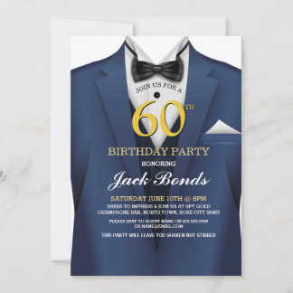 60. Geburtstag Spy Anzug Navy Krawatte Gold Einlad Einladung