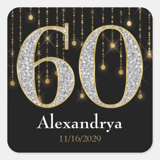 60. Geburtstag Stickers Diamonds Gold Gefälligkeit (Vorderseite)