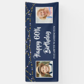 60. Geburtstag String Lights Foto Name Blau Banner (Vertikal)