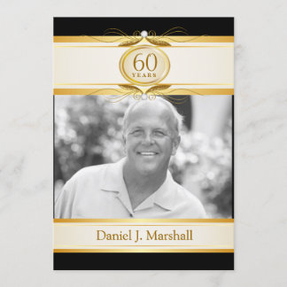 60. Geburtstag-Surpise-Party - Black Gold Monogram Einladung