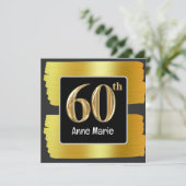 60. Geburtstag Thema Schwarz und Gold Einladung (Stehend Vorderseite)