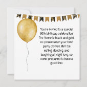 60. Geburtstag Thema Schwarz und Gold Einladung (Rückseite)