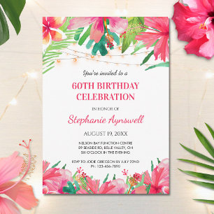 60. Geburtstag Tropische String Lights Hawaiian Einladung