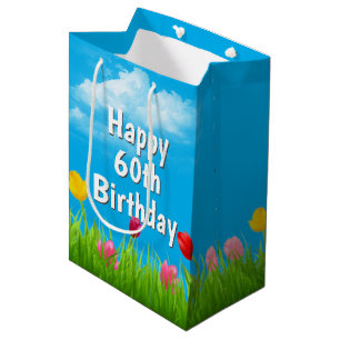 60. Geburtstag Tulips Mittlere Geschenktasche Geschenktüte