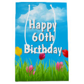60. Geburtstag Tulips Mittlere Geschenktasche Geschenktüte (Vorderseite)