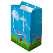 60. Geburtstag Tulips Mittlere Geschenktasche Geschenktüte (Rückseite Schrägansicht)